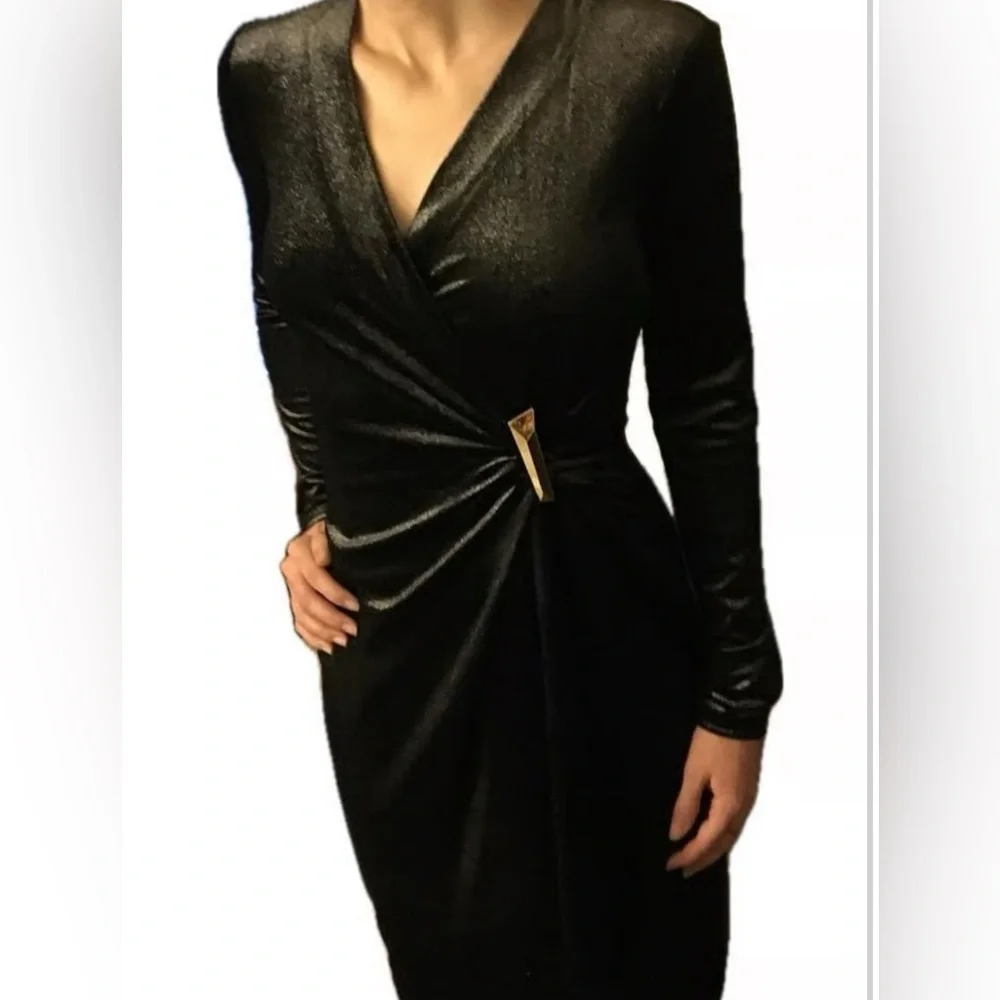 Calvin Klein Black Long Sleeve Wrap Dress - Picture 2 of 9